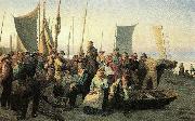 Michael Ancher en laegpraedikant holder gudstjeneste pa skagen sonderstrand Sweden oil painting artist